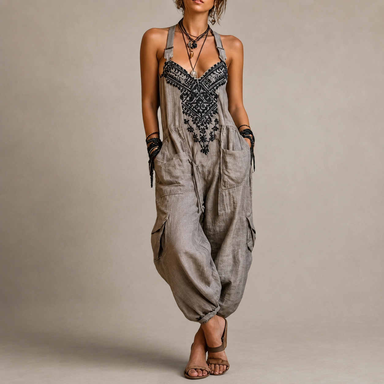 ERMINILDE | Kombinezon boho haftowany