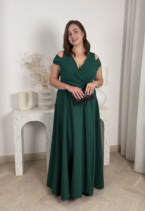 GAJA MAXI SUKIENKA DŁUGA Z OZDOBNYMI RAMIĄCZKAMI PLUS SIZE. BUTELKOWA ZIELEŃ 03 image 6
