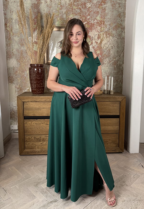 GAJA MAXI SUKIENKA DŁUGA Z OZDOBNYMI RAMIĄCZKAMI PLUS SIZE. BUTELKOWA ZIELEŃ 03 image 3