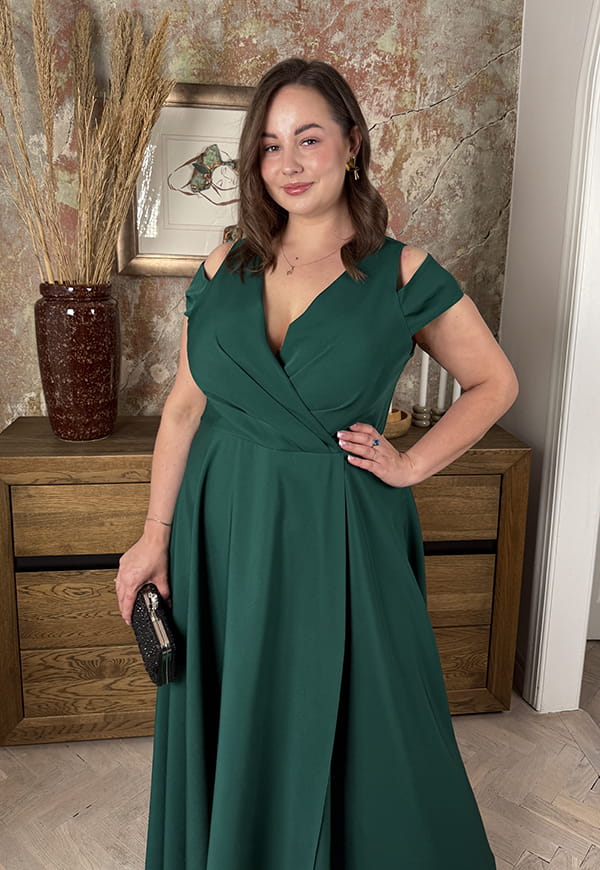 GAJA MAXI SUKIENKA DŁUGA Z OZDOBNYMI RAMIĄCZKAMI PLUS SIZE. BUTELKOWA ZIELEŃ 03 image 5