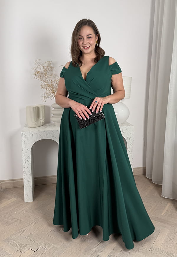 GAJA MAXI SUKIENKA DŁUGA Z OZDOBNYMI RAMIĄCZKAMI PLUS SIZE. BUTELKOWA ZIELEŃ 03 image 7