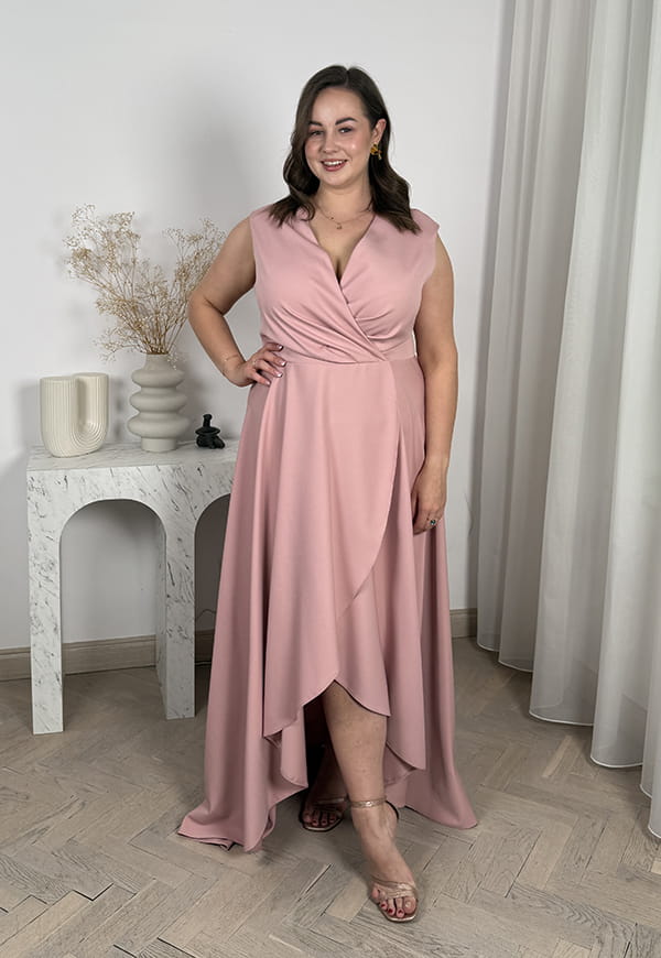 GRACE MAXI SUKIENKA PLUS SIZE DŁUGA Z ASYMETRYCZNYM DOŁEM. PUDROWY RÓŻ 01 image 7
