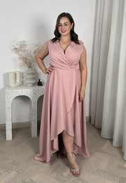 GRACE MAXI SUKIENKA PLUS SIZE DŁUGA Z ASYMETRYCZNYM DOŁEM. PUDROWY RÓŻ 01 image 7