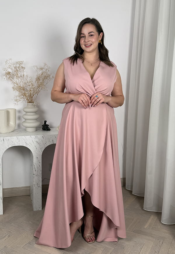 GRACE MAXI SUKIENKA PLUS SIZE DŁUGA Z ASYMETRYCZNYM DOŁEM. PUDROWY RÓŻ 01 image 8