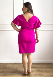 LARA SUKIENKA MINI PLUS SIZE Z OZDOBNYMI RĘKAWAMI . FUKSJA 03 image 4