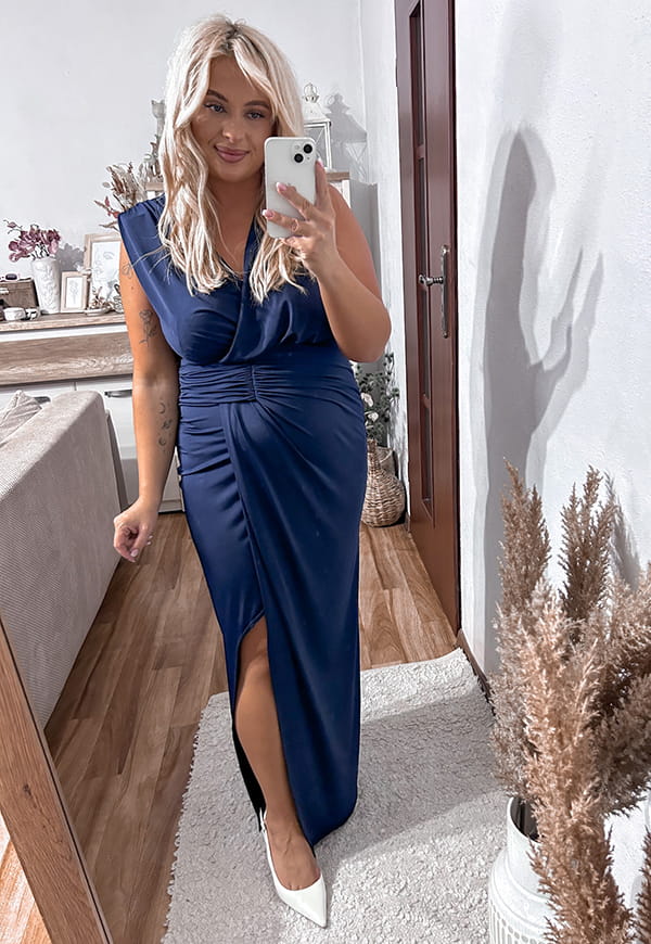 ROSA SUKIENKA OŁÓWKOWA PLUS SIZE MAXI DRAPOWANA. GRANATOWA 01 image 8
