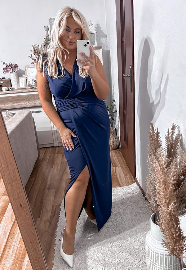 ROSA SUKIENKA OŁÓWKOWA PLUS SIZE MAXI DRAPOWANA. GRANATOWA 01 image 6