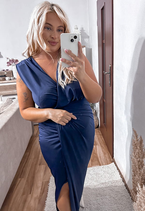 ROSA SUKIENKA OŁÓWKOWA PLUS SIZE MAXI DRAPOWANA. GRANATOWA 01 image 7