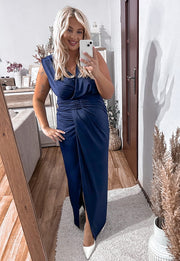 ROSA SUKIENKA OŁÓWKOWA PLUS SIZE MAXI DRAPOWANA. GRANATOWA 01