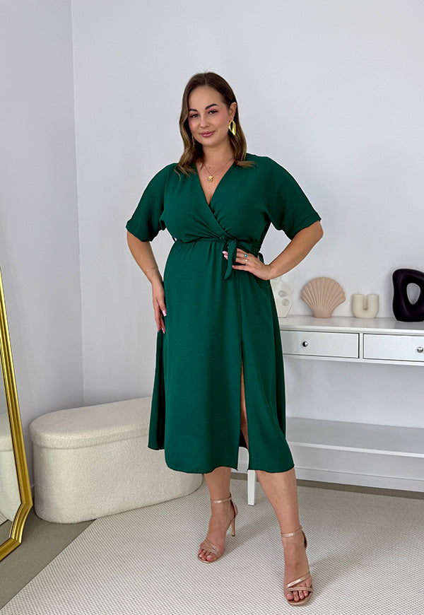 LISBONA SUKIENKA PLUS SIZE KOPERTOWA MIDI. BUTELKOWA ZIELEŃ 14 image 5