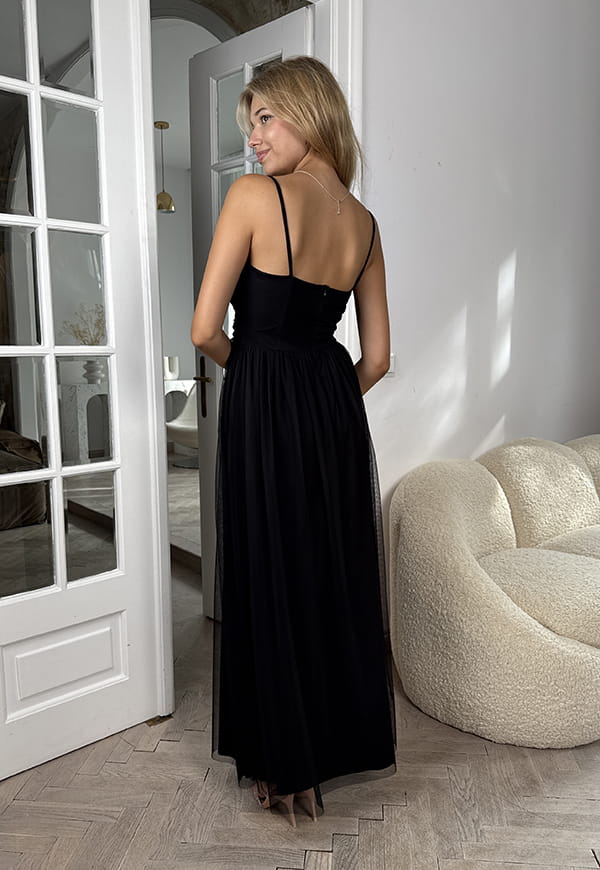 ARLETA DŁUGA SUKIENKA  MAXI TIULOWA NA RAMIACZKACH.  CZARNA 06 image 10