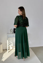 GRACY MAXI SUKIENKA DŁUGA PLUS SIZE Z SZYFONOWYM DOŁEM I CEKINAMI. BUTELKOWA ZIELEŃ 01 image 10