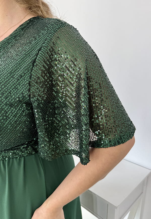 GRACY MAXI SUKIENKA DŁUGA PLUS SIZE Z SZYFONOWYM DOŁEM I CEKINAMI. BUTELKOWA ZIELEŃ 01 image 7