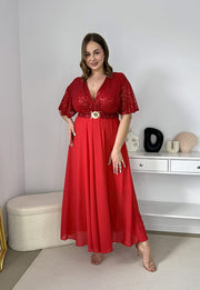 GRACY MAXI SUKIENKA DŁUGA PLUS SIZE Z SZYFONOWYM DOŁEM I CEKINAMI. CZERWONA 07 image 4