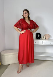 GRACY MAXI SUKIENKA DŁUGA PLUS SIZE Z SZYFONOWYM DOŁEM I CEKINAMI. CZERWONA 07 image 5