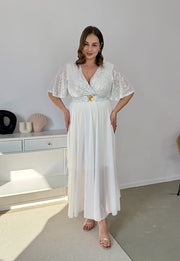 GRACY MAXI SUKIENKA DŁUGA PLUS SIZE Z SZYFONOWYM DOŁEM I CEKINAMI. BIAŁA 02 image 9