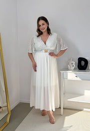 GRACY MAXI SUKIENKA DŁUGA PLUS SIZE Z SZYFONOWYM DOŁEM I CEKINAMI. BIAŁA 02