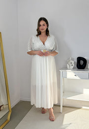 GRACY MAXI SUKIENKA DŁUGA PLUS SIZE Z SZYFONOWYM DOŁEM I CEKINAMI. BIAŁA 02 image 4