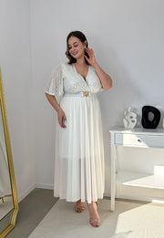 GRACY MAXI SUKIENKA DŁUGA PLUS SIZE Z SZYFONOWYM DOŁEM I CEKINAMI. BIAŁA 02 image 5