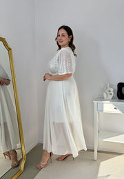 GRACY MAXI SUKIENKA DŁUGA PLUS SIZE Z SZYFONOWYM DOŁEM I CEKINAMI. BIAŁA 02 image 6