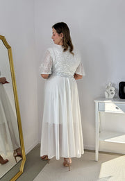 GRACY MAXI SUKIENKA DŁUGA PLUS SIZE Z SZYFONOWYM DOŁEM I CEKINAMI. BIAŁA 02 image 7