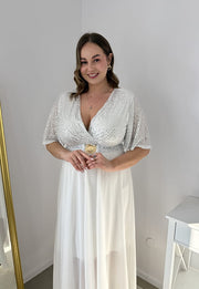 GRACY MAXI SUKIENKA DŁUGA PLUS SIZE Z SZYFONOWYM DOŁEM I CEKINAMI. BIAŁA 02 image 8