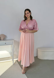 GRACY MAXI SUKIENKA DŁUGA PLUS SIZE Z SZYFONOWYM DOŁEM I CEKINAMI. RÓŻOWA 04 image 6