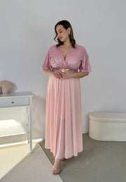 GRACY MAXI SUKIENKA DŁUGA PLUS SIZE Z SZYFONOWYM DOŁEM I CEKINAMI. RÓŻOWA 04 image 7