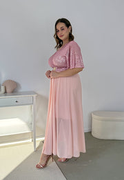 GRACY MAXI SUKIENKA DŁUGA PLUS SIZE Z SZYFONOWYM DOŁEM I CEKINAMI. RÓŻOWA 04 image 9