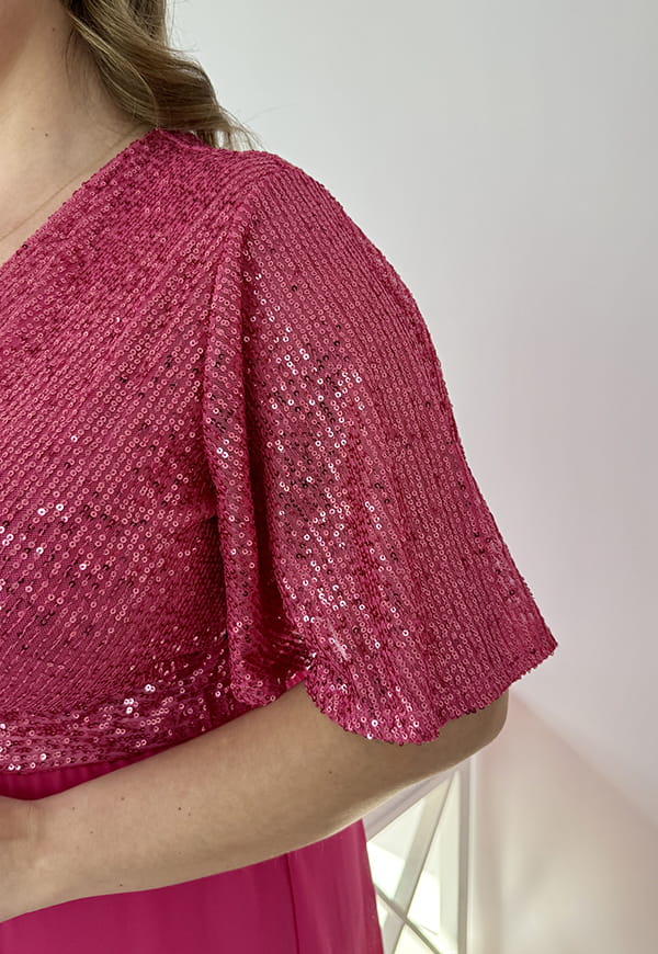 GRACY MAXI SUKIENKA DŁUGA PLUS SIZE Z SZYFONOWYM DOŁEM I CEKINAMI. FUKSJA 05 image 9