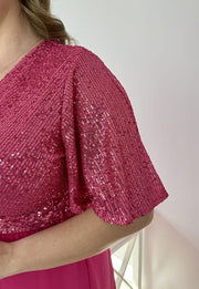 GRACY MAXI SUKIENKA DŁUGA PLUS SIZE Z SZYFONOWYM DOŁEM I CEKINAMI. FUKSJA 05 image 9