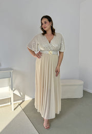 GRACY MAXI SUKIENKA DŁUGA PLUS SIZE Z SZYFONOWYM DOŁEM I CEKINAMI. SZAMPAŃSKA 03 image 8