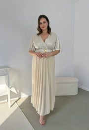 GRACY MAXI SUKIENKA DŁUGA PLUS SIZE Z SZYFONOWYM DOŁEM I CEKINAMI. SZAMPAŃSKA 03 image 9