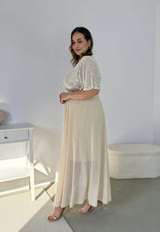 GRACY MAXI SUKIENKA DŁUGA PLUS SIZE Z SZYFONOWYM DOŁEM I CEKINAMI. SZAMPAŃSKA 03 image 10