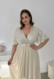 GRACY MAXI SUKIENKA DŁUGA PLUS SIZE Z SZYFONOWYM DOŁEM I CEKINAMI. SZAMPAŃSKA 03 image 2