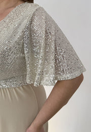 GRACY MAXI SUKIENKA DŁUGA PLUS SIZE Z SZYFONOWYM DOŁEM I CEKINAMI. SZAMPAŃSKA 03 image 6