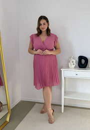 CLARET GŁADKA SUKIENKA PLISOWANA PLUS SIZE DO KOLAN. PUSTYNNY RÓŻ 05