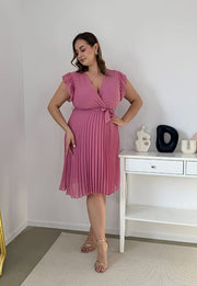 CLARET GŁADKA SUKIENKA PLISOWANA PLUS SIZE DO KOLAN. PUSTYNNY RÓŻ 05 image 5