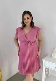 CLARET GŁADKA SUKIENKA PLISOWANA PLUS SIZE DO KOLAN. PUSTYNNY RÓŻ 05 image 2
