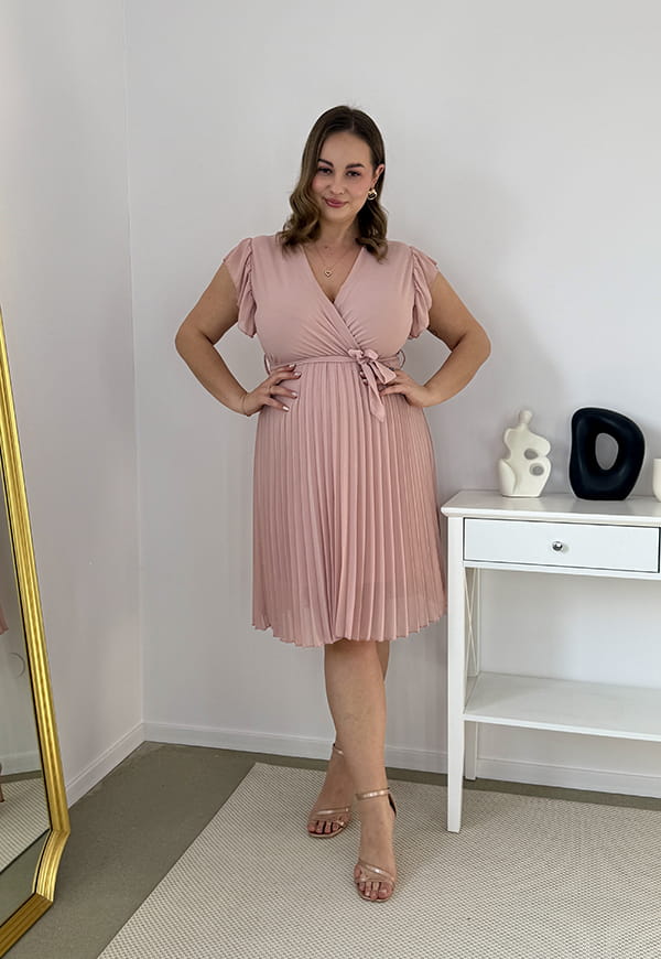 CLARET GŁADKA SUKIENKA PLISOWANA PLUS SIZE DO KOLAN. PUDROWY RÓŻ 04 image 7