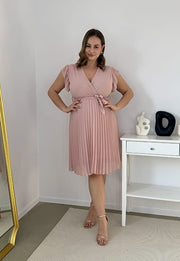 CLARET GŁADKA SUKIENKA PLISOWANA PLUS SIZE DO KOLAN. PUDROWY RÓŻ 04 image 7
