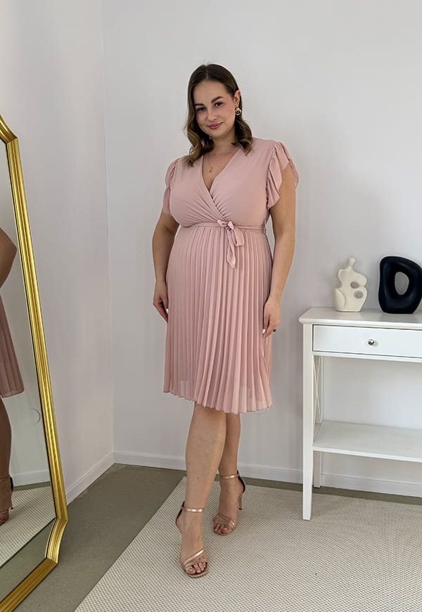 CLARET GŁADKA SUKIENKA PLISOWANA PLUS SIZE DO KOLAN. PUDROWY RÓŻ 04 image 4