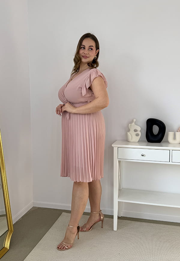 CLARET GŁADKA SUKIENKA PLISOWANA PLUS SIZE DO KOLAN. PUDROWY RÓŻ 04 image 6