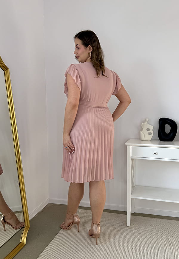 CLARET GŁADKA SUKIENKA PLISOWANA PLUS SIZE DO KOLAN. PUDROWY RÓŻ 04 image 5
