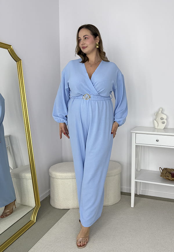 VALENCIA DŁUGI RĘKAW KOMBINEZON POWIĘKSZONY PLUS SIZE Z PASKIEM I DŁUGIMI NOGAWKAMI. BŁĘKIT 06 image 5