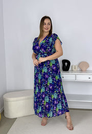 BELLA SUKIENKA MAXI PLUS SIZE  PLISOWANA W DUŻE KWIATY. GRANATOWO/TURKUSOWA 12 image 7
