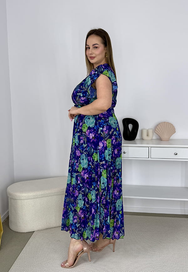 BELLA SUKIENKA MAXI PLUS SIZE  PLISOWANA W DUŻE KWIATY. GRANATOWO/TURKUSOWA 12 image 9
