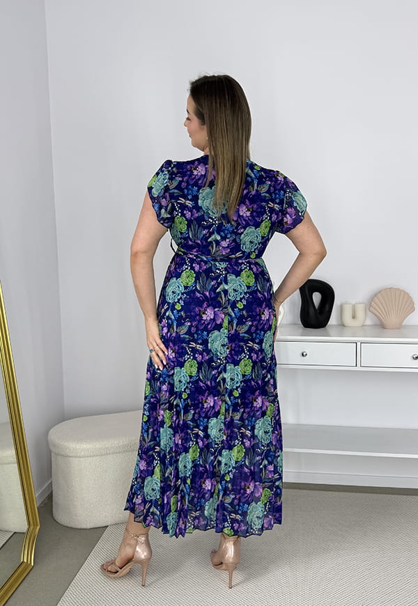 BELLA SUKIENKA MAXI PLUS SIZE  PLISOWANA W DUŻE KWIATY. GRANATOWO/TURKUSOWA 12 image 10