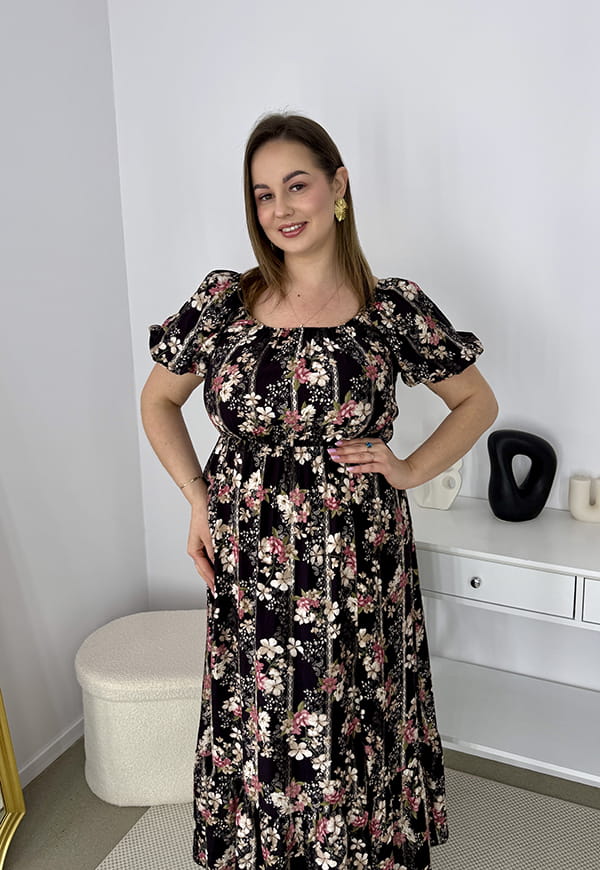 SANDY ROZKLOSZOWANA SUKIENKA MIDI HISZPANKA W KWIATY. CZARNA 01 image 10