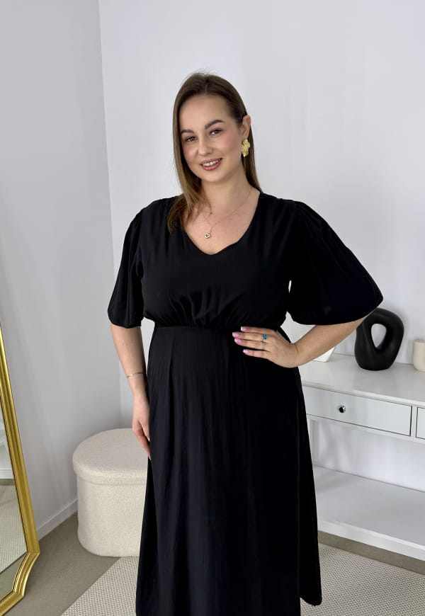 KAREN WISKOZOWA SUKIENKA Z ROZKLOSZOWANYM DOŁEM. CZARNA 02 image 2